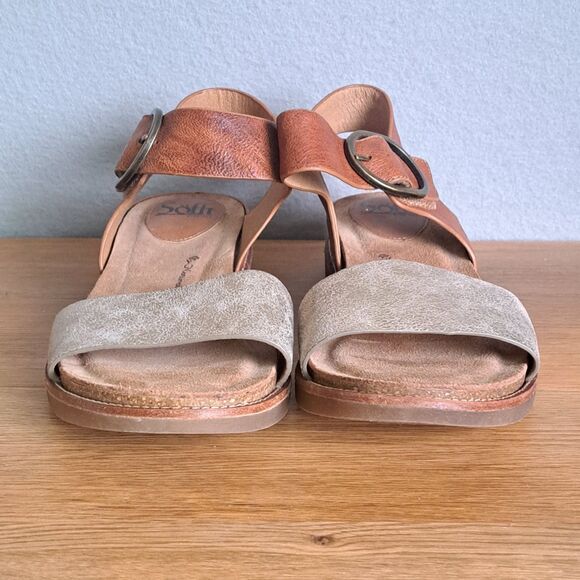 Sofft Bali Women’s 8.5 Brown Leather Strappy Sandals Tan Low Heel Ankle Strap - Picture 2 of 11